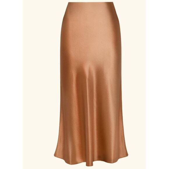REFINE Sz 3 M Tan Gold 100% Silk Lydia Midi Slip Skirt - Picture 10 of 12